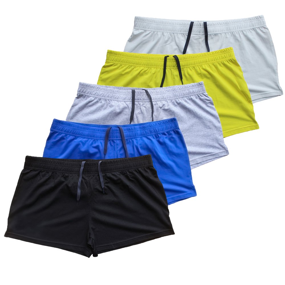 Muscle Alive Sporthose Herren Kurz Fitnessstudio Bodybuilding Turnhose Baumwolle Laufshorts 5pcs Schwarz Blau Grau Gelb Weiß M