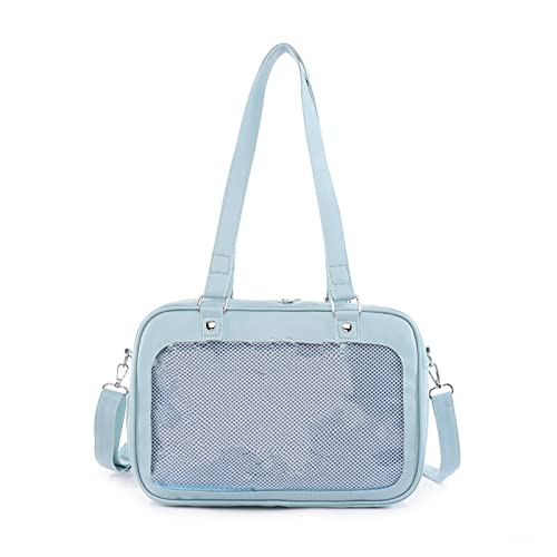 ohodhmnu Damen Tragetasche, transparente Tasche, japanische Uniform, Umhängetasche, Mehrzwecktasche, Mädchen, Studenten-Handtasche, blau, with scarf