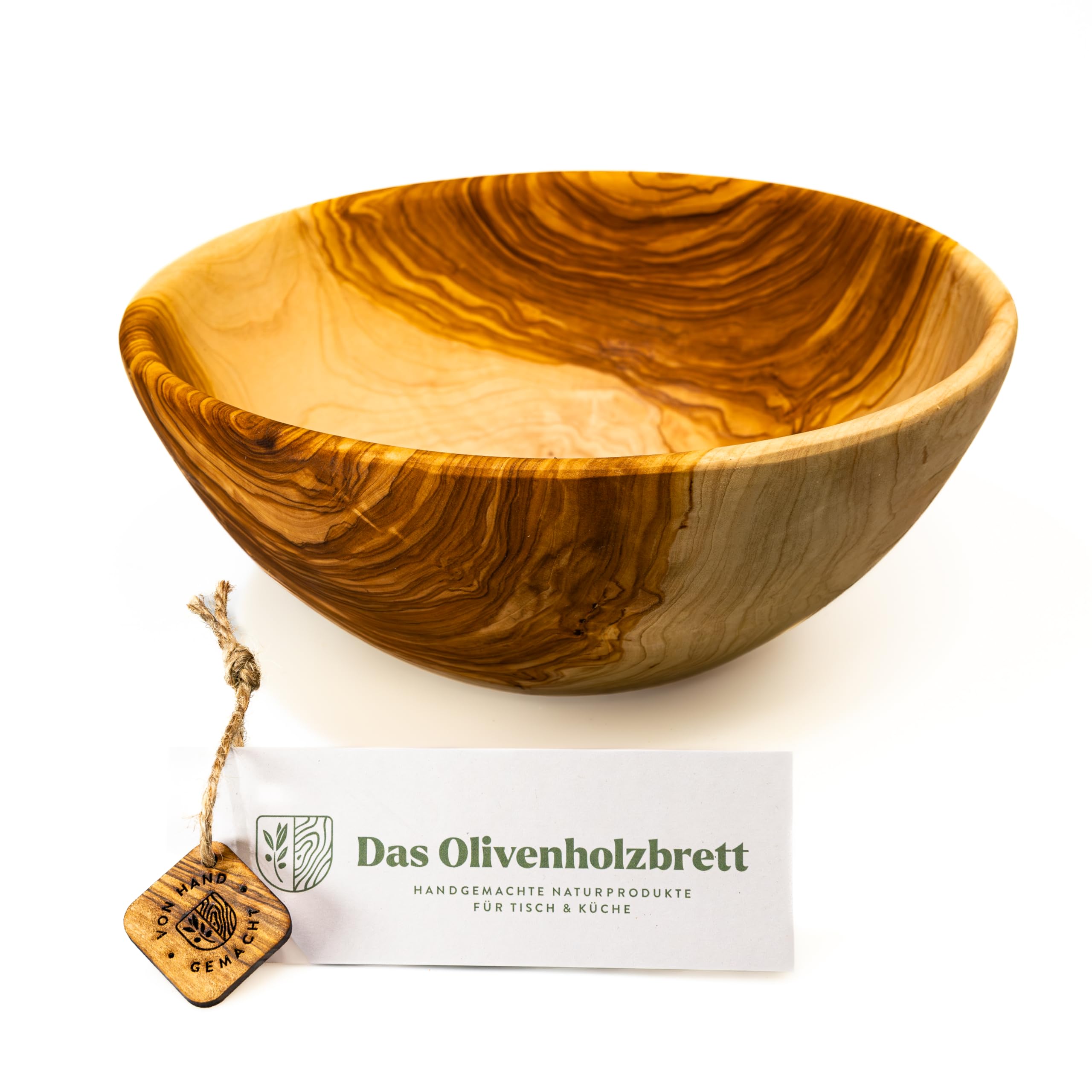 das Olivenholzbrett® Obstschale aus Olivenholz rund/Holzschale/Salatschale Olivenholz Brotschale aus Holz, Jede Schale kann in Farbe, Maserung stark vom Foto abweichen – eben Olivenholz / 22cm Ø