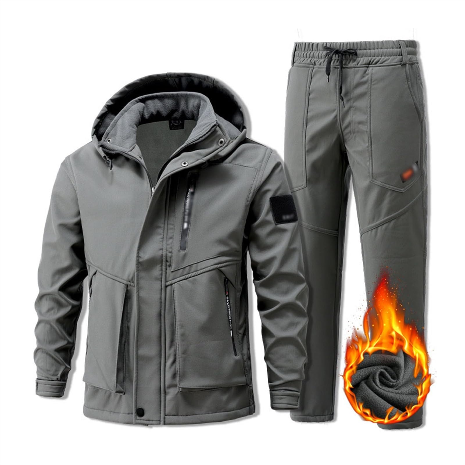 Wasserdichte Herren-Skianzüge, Herren Winter Warm Kapuzen Skianzüge Jacke Und Hose Set, Windundurchlässige Wasserdichte Atmungsaktive Skianzüge, Für Die Arbeit Im Freien, Skifahren ( Color : Gris , Si