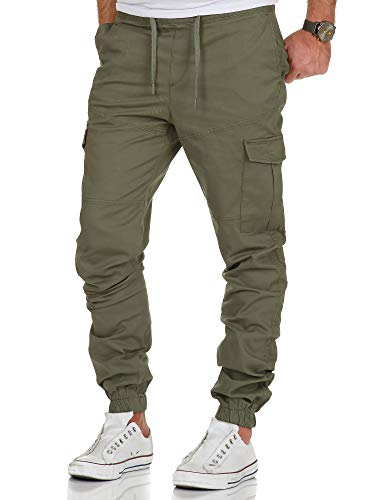 Amaci&Sons Herren Stretch Jogger Cargo Chino Jeans Hose 7006 Olive W30