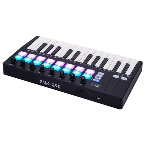 Tastatur-Controller, klein, 25 Tasten, USB-Tastatur mit 16 Trommelpolster, Touch-Stange, 25 Tasten, USB-Tastatur-Controller