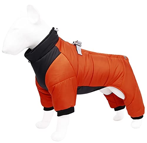 DHGTEP Warmer Fleece Hundemantel mit Beinen und Geschirr Winter Dicke Hundejacke wasserdichte Haustierkleidung für Kleine Mittlere Große Hunde (Farbe : Orange, Größe : XXL)