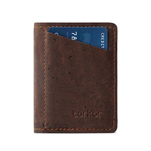 Corkor Slim Wallet für Herren, RFID-sicher, vegan, ohne Leder, Bi-Faltkarten Bargeld, Braun – mit Münzfach. (Braun) - CK262CC