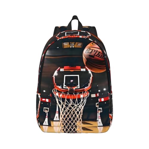 Wurton Unisex Basketball Druck Segeltuchrucksack Niedlicher Reiserucksack Lässiger Sportästhetischer Rucksack, Schwarz , S