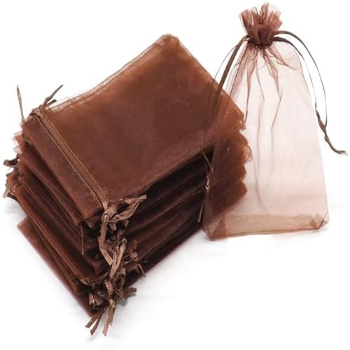 50 Stück schiere transparente Chiffon-Organzabeutel Weihnachten Halloween Hochzeit Geburtstagsfeier Süßigkeiten Geschenkboxen Schmuckverpackungsbeutel-Kaffee,15x20cm