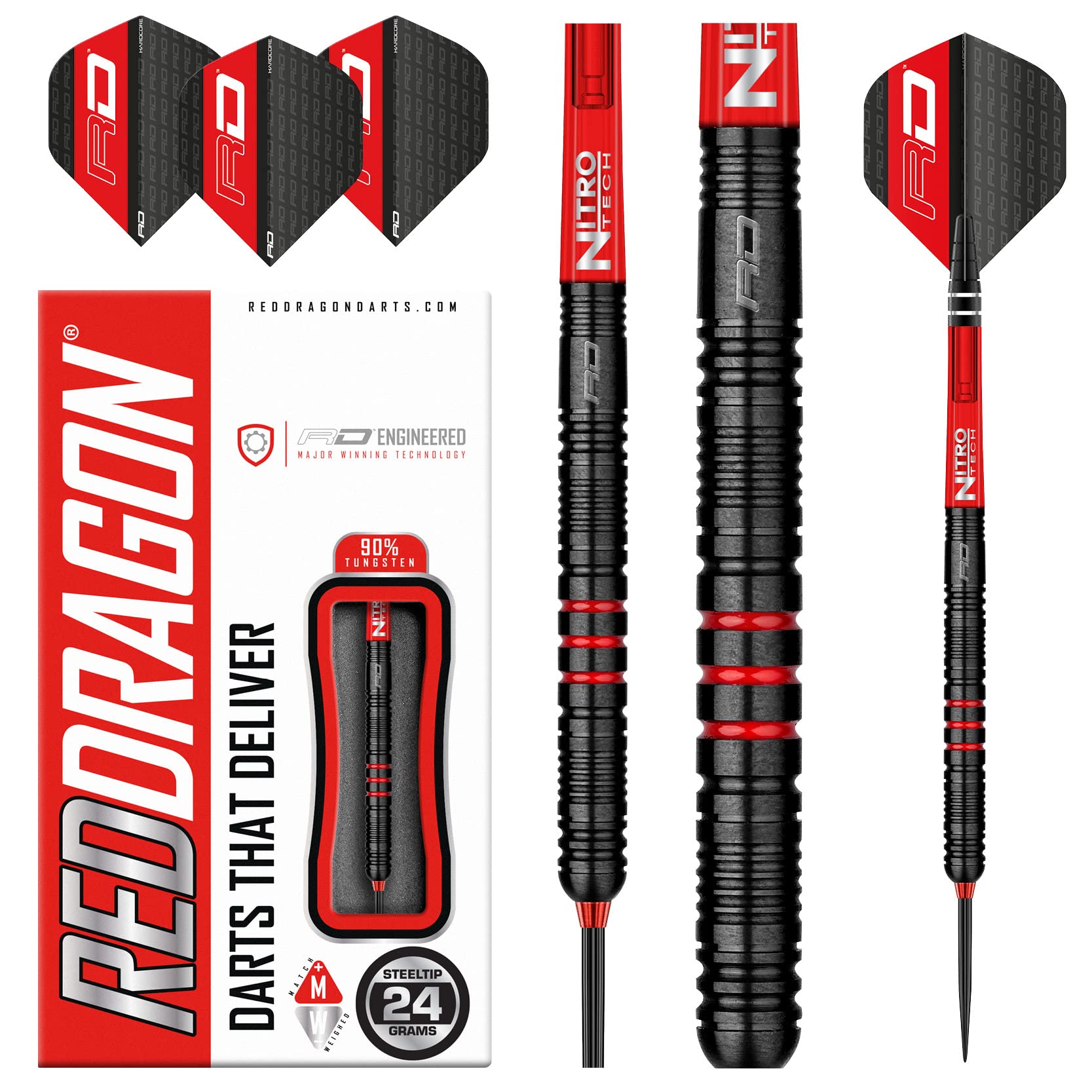 RED DRAGON Milano RS 24g Tungsten Darts Set mit Flights und Schäfte