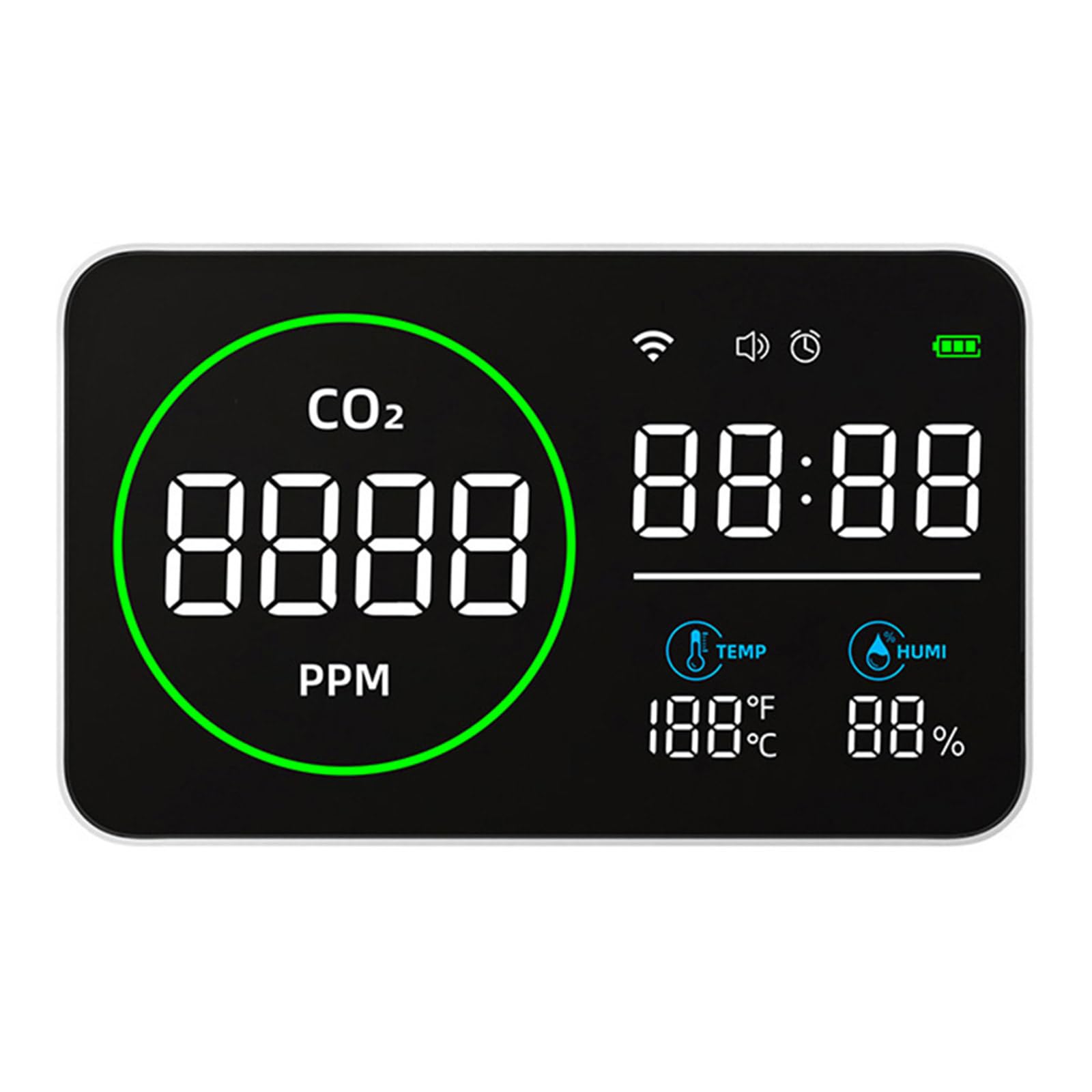 Fortschrittliche Indoor-Monitore mit Echtzeit-CO2-Zeit, Luftfeuchtigkeit, Temperatur, umfassendes Luftverschmutzungsanalyse-Tool