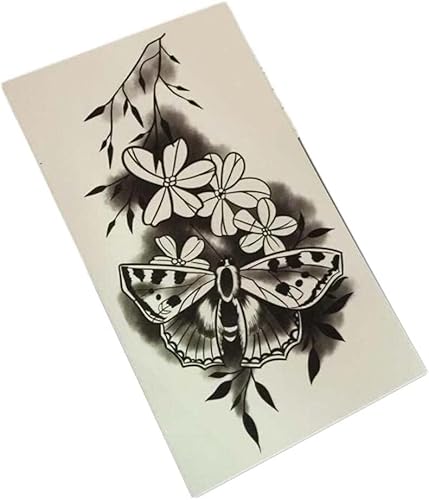 Tätowierung, temporäre Tätowierungen, Schöne Tattoo-Aufkleber, 2 Blatt Gothic Black Flower Temporäre Tattoo-Aufkleber Schmetterlings-Blumen-Arm-Narbe, die gefälschte Tattoos im Punk-Stil abdeckt (Col