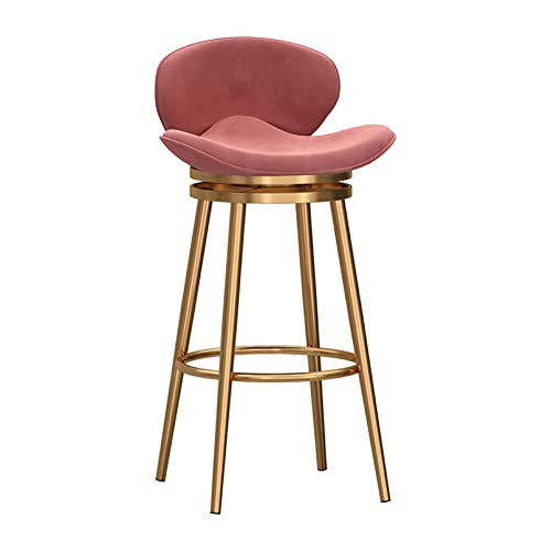 TBSZCM Moderne Barhocker aus Samt, 1er-Set, 360° drehbare Barhocker mit niedriger Rückenlehne und Metallbeinen, Barstühle mit Fußstütze für die Küche zu Hause, Sitzhöhe 75 cm, Rosa Run forward