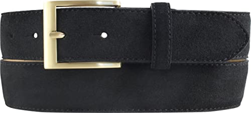 BELTINGER Gürtel aus Veloursleder 3,5 cm | Velour-Ledergürtel für Herren 35mm | Wildleder-Gürtel mit goldener Gürtelschließe | Schwarz 95cm