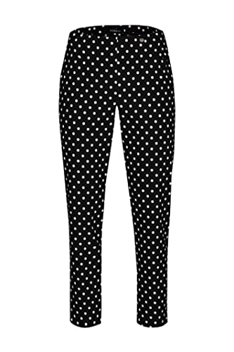 Robell Style BELLA09 – Bequeme, stretchige 7/8 Damenhose mit Punkte Print, Gerade geschnittenes Bein, Aufschlag und Gesässtaschen Farbe Schwarz Größe 40