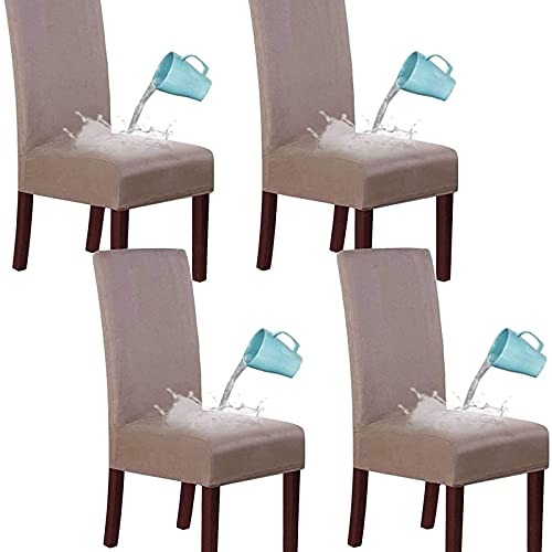 JHLD Stuhlhussen 4er Set, Wildleder wasserdichte Stuhlbezug Stretch Abnehmbare Waschbar Stuhlüberzüg Für Hotel Speisetisch Hochzeit-braun-4 Stück