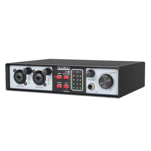 Pcivzxam Audio Interface Soundkarte Metall 2 in 2 Out USB Computer Treiberfreie Soundkarte Live Recording Karaoke Mixer