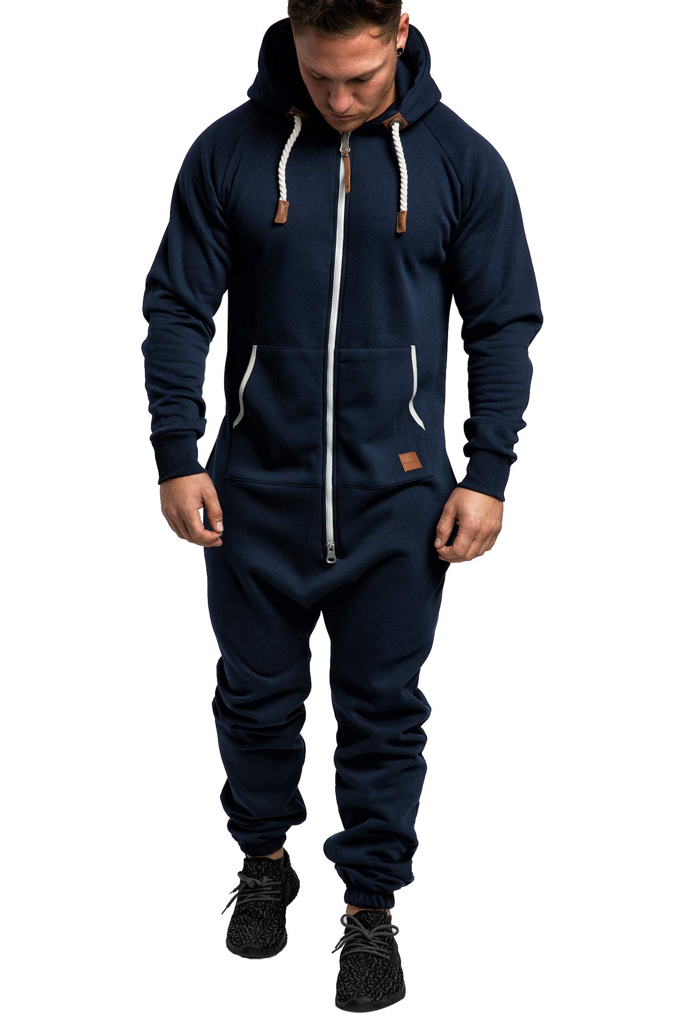 Amaci&Sons Herren Overall Jumpsuit Jogging Onesie Trainingsanzug 3007 Navyblau/Weiß S