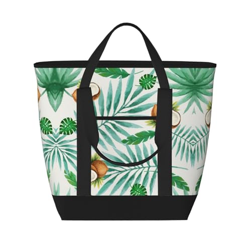 YQxwJL Sommer-Tragetasche mit Kokosnussbaum-Druck, großes Fassungsvermögen, isolierte Lunchtasche, wiederverwendbare Einkaufstasche mit Reißverschluss für Damen und Herren