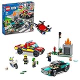 LEGO 60319 City Löscheinsatz und Verfolgungsjagd mit Feuerwehrauto und Motorrad, Polizei- und Feuerwehr-Set mit Auto-Spielzeug und Drohne, Geschenk für Kinder, Jungen und Mädchen