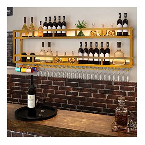 Hängende industrielle runde Weinregale, Weinregale zur Wandmontage mit LED-Licht, rustikaler Flaschenhalter, Glasregal, geeignet for Zuhause, Küche, Wohnzimmer, Esszimmer, Büro, Bar, perfekte Wanddeko