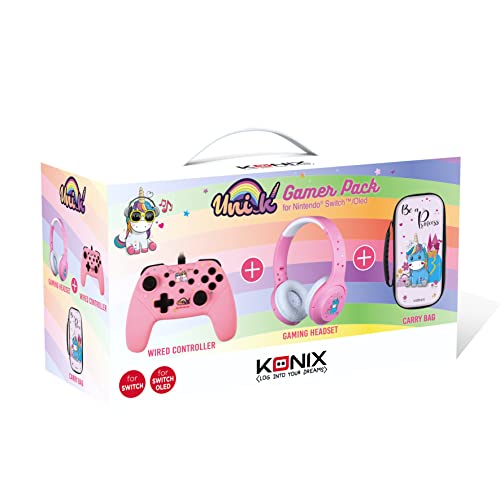 Konix Unik Gaming-Zubehör-Set für die Nintendo-Switch-Konsole - Controller „Be Love“ - Etui „Be a Princess“