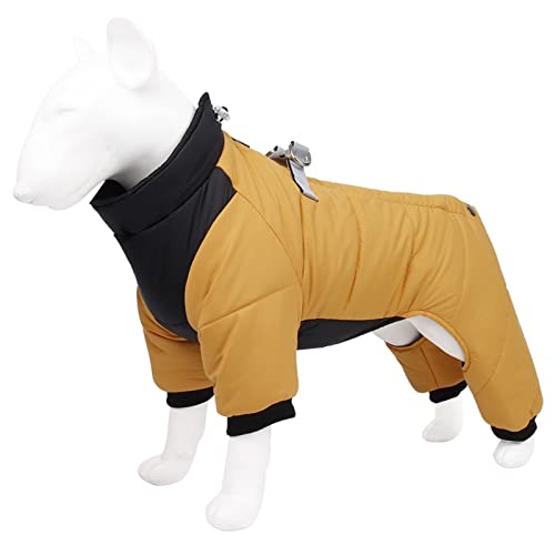 DHGTEP Warmer Fleece Hundemantel mit Beinen und Geschirr Winter Dicke Hundejacke wasserdichte Haustierkleidung für Kleine Mittlere Große Hunde (Farbe : Gelb, Größe : M)