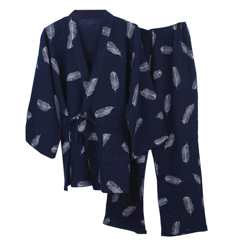 thefancypumpkin Kimono-Pyjama f¨¹r Herren aus Japan, d¨¹nn [Navy, Gr??e L]