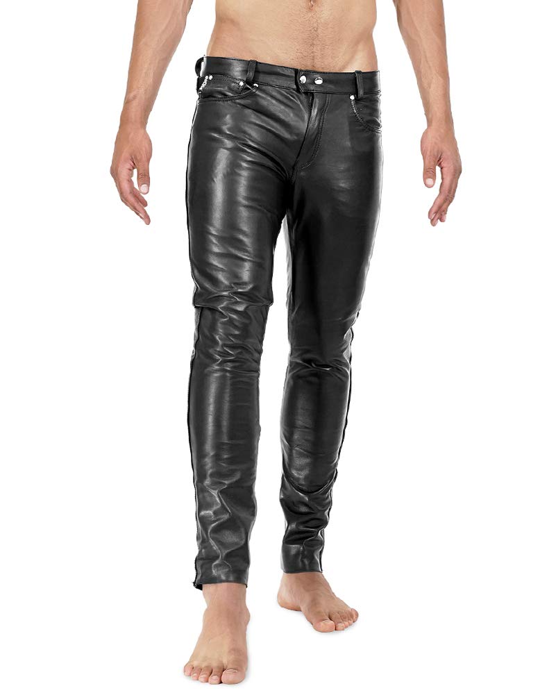 Bockle® 1991 Röhre Lederhose Herren Leder Jeans Tube Röhre Skinny Slim Fit Herren, Size: W36/L36