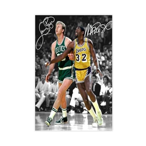 HACERR Larry Bird Magic Johnson, signiertes Foto, Autogramm, Poster, Wandkunst, Heimdekoration, Leinwandposter, Wandkunst, Dekordruck, Bild Gemälde für Wohnzimmer, Schlafzimmer, Dekoration, 50 x 75 cm