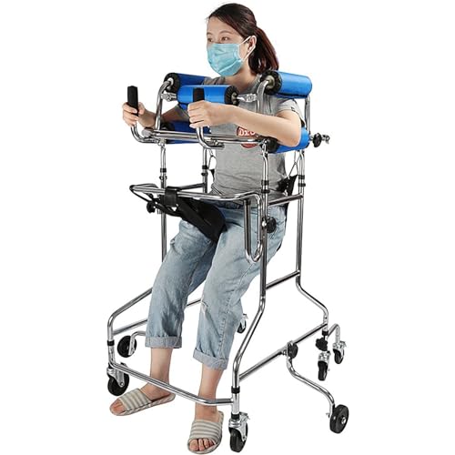 Aufrechter Gehhilfe für Senioren mit Sitz, Stehroller, Hemiplegie-Rehabilitations-Stehgestell, Tragbare Gehhilfe für Erwachsene, 8 Universalräder