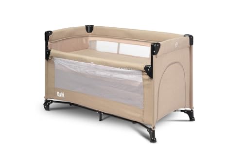 CARETERO Esti Reisebett mit Matratze 120x60 cm - Faltbares Reisebett für Babys bis 15 kg - Ab Geburt bis 4 Jahre - Inkl. Transporttasche - Braun