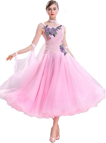 Professionelles Ballsaal-Tanzkleid, Walzer-Tango-Wettbewerb, Kostüm, ärmellos, Moderne Standard-Tanz-Performance-Kleidung, Pink, XL