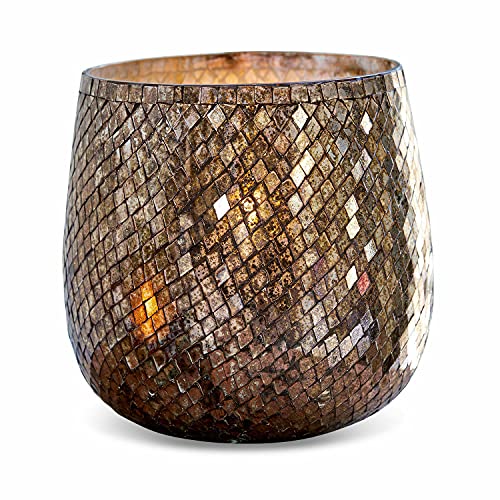 LOBERON Windlicht Lissarda, edles Mosaik, orientalisch inspiriert, hochwertige Handarbeit, für Teelichter oder Stumpenkerzen, Wohnaccessoire, Glas, antikgold