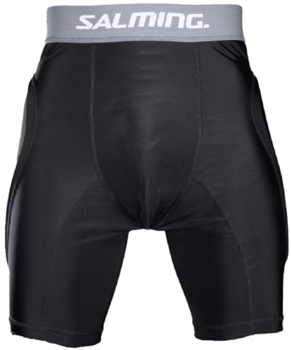 Salming Goalie Protective Shorts E-Series Kompressionhose mit Hüftschutz und Tiefschutz 1149418-0110, schwarz/grau (DE/NL/SE/PL, Alphanumerisch, XL, Regular, Regular, schwarz)