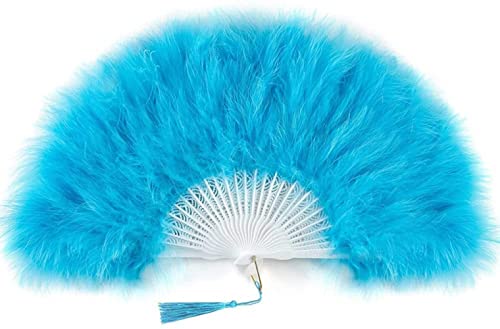 VSULZVNU Faltfächer Retro Blau Antike Feder Handfächer Seide Faltfächer Tanzfächer Hochzeit Party Requisiten Dekoration DIY Dekoration