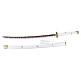 THIRD S5005W Katana Enma von Zoro aus One Piece inoffizielle Replik von 103,5 cm Stahlklinge schwarzes Finish mit roten Akzenten und satiniertem Schnitt, weißer Griff mit goldenen Akzenten