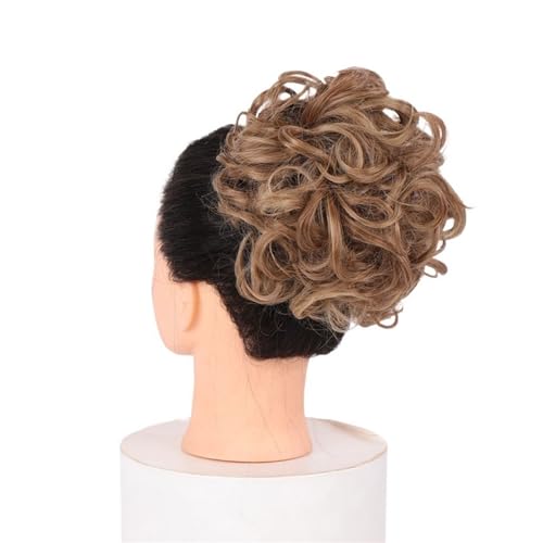 Haarteile Haarknoten Lockiger Chignon, unordentlicher Dutt, Hochsteckfrisur, Clip-in-Haarteil, Haarverlängerungen, Haarnadeln, elastisches Band, synthetischer Haarknoten, Schwarzblond Brötchen Haare(Q