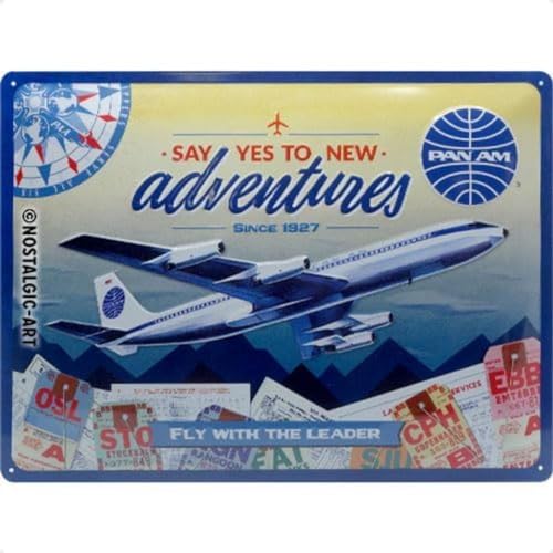 Nostalgic-Art 23278 Retro Blechschild Pan Am – New Adventures – Geschenk-Idee für Reiselustige, aus Metall, Vintage-Design zur Dekoration