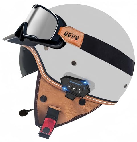 Retro-Bluetooth-Helm Mit Offenem Gesicht, Demi-Jet-Rollerhelm Mit Visier Mit Offenem Gesicht, Klassischer Jet-Motorradhelm, Vintage, ECE-Zugelassener Für Männer Und Frauen E,L59-60CM