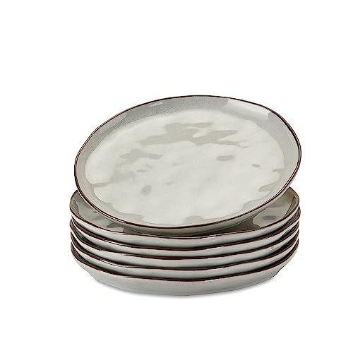 LOBERON® Dessertteller 6er Set Biarré, unebenes, ursprüngliches Design, mediterraner Charakter, Geschirr, spülmaschinenfest, Tischaccessoires, Steinzeug, grau