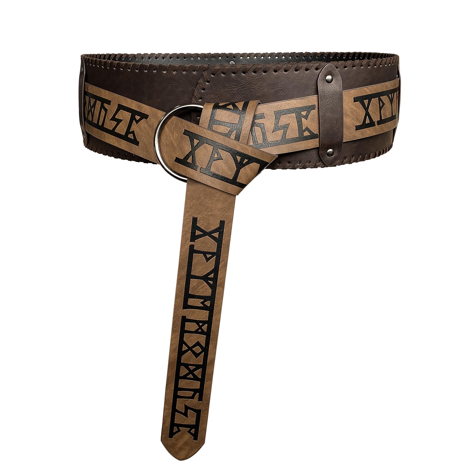 HiiFeuer BeltBreiter Gürtel mit Wikinger-Prägung, Retro Mittelalterlich Kunstleder Söldner Ritter Gürtel, Für Ren Faire LARP Cosplay Halloween Karneval (Brown B)