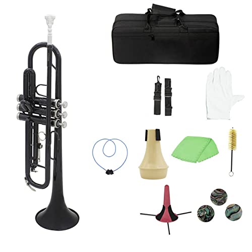 Trompeten Messing Trompete BB B Wohnung Mit Mundstück Tragetasche Tuner Mute Trompete Standhandschuhe Reinigungswerkzeuge Trompete aus Messing (Color : Black)