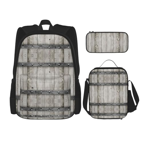 WURTON Barn Door1 Bedruckter trendiger Rucksack, Tasche, Lunchbox und Federmäppchen, 3-in-1, verstellbares Rucksack-Set