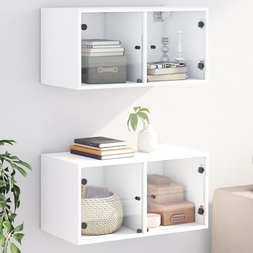 Wandschränke mit Glastüren 2 Stk. Weiß 68,5x37x35 cm,Hängeschränke Weiß: Elegante Wandregale mit Glastüren für Büro und Zuhause Aufbewahrungsschränke & Schließfächer