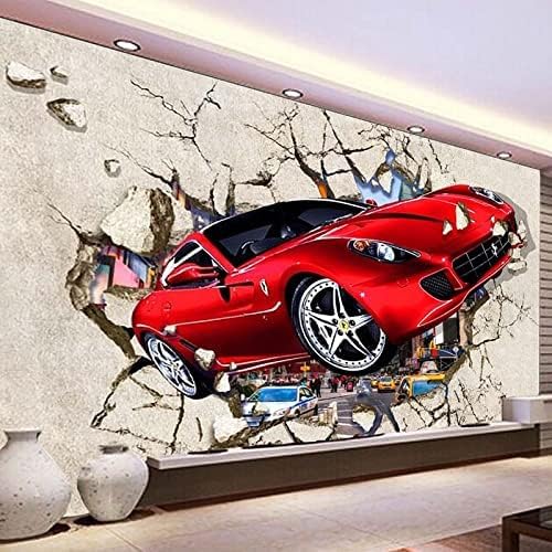 XLMING Cartoon Roter Sportwagen, Der Die Mauer Durchbricht Kinder 3D Tapete Home Dekoration Wohnzimmer Sofa Schlafzimmer Tv Hintergrund Wand-430cm×300cm