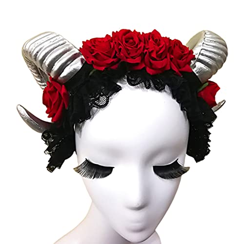 WELLDOER Spitze Schleier Stirnband Horn Haar Hoop Halloween Haarband Requisiten Party Kostüm