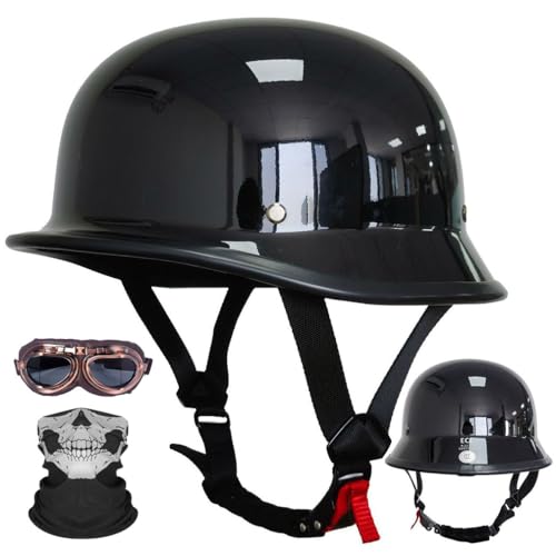 Halbschalenhelm Motorrad Halbhelme Mit Maske und Brille ECE Zertifiziert Motorradhelm Open Face Helm Schnellschnalle Weiche Kinnstütze Unisex/M~4XL 57~68CM