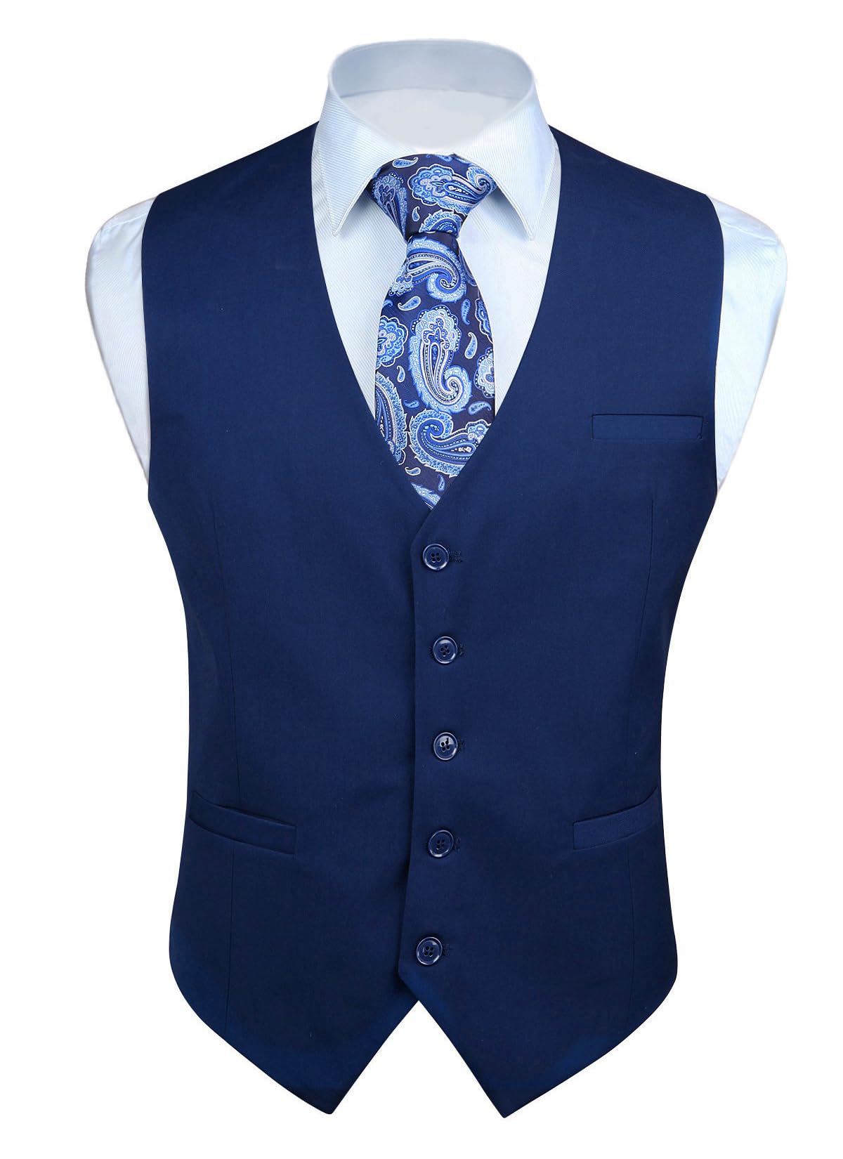 Enlision Anzugweste Herren Marineblau Formelle Weste Hochzeit Einfarbige Anzugwesten Elegant Business Westen Männer mit Taschen S