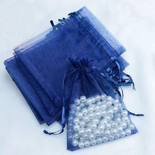 50 Stück schiere transparente Chiffon-Organzabeutel Weihnachten Halloween Hochzeit Geburtstagsfeier Süßigkeiten Geschenkboxen Schmuckverpackungsbeutel-Marineblau,15x20cm