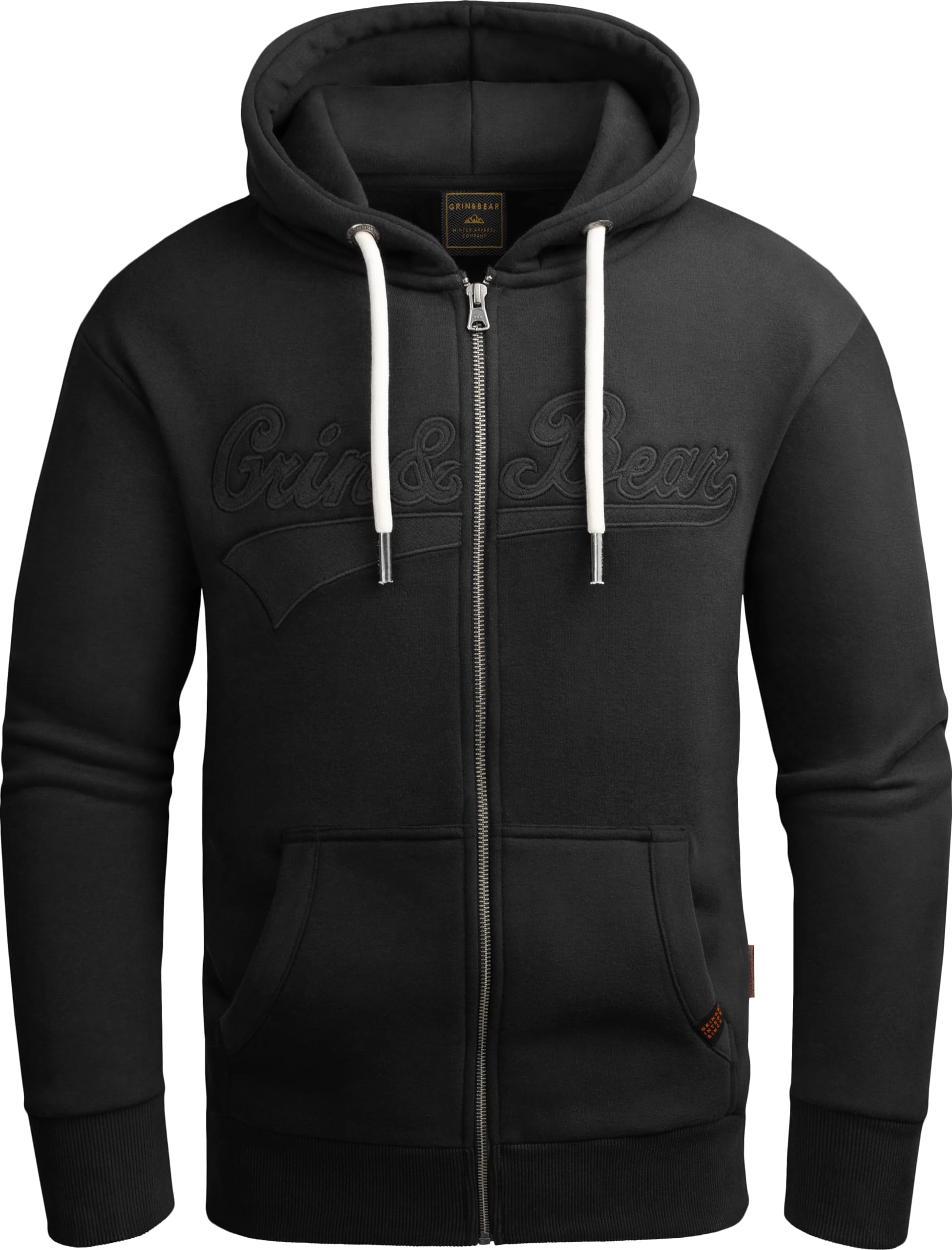 Grin&Bear Hoodie Herren Sweatshirt mit Reißverschluss GEC604 Schwarz XXL