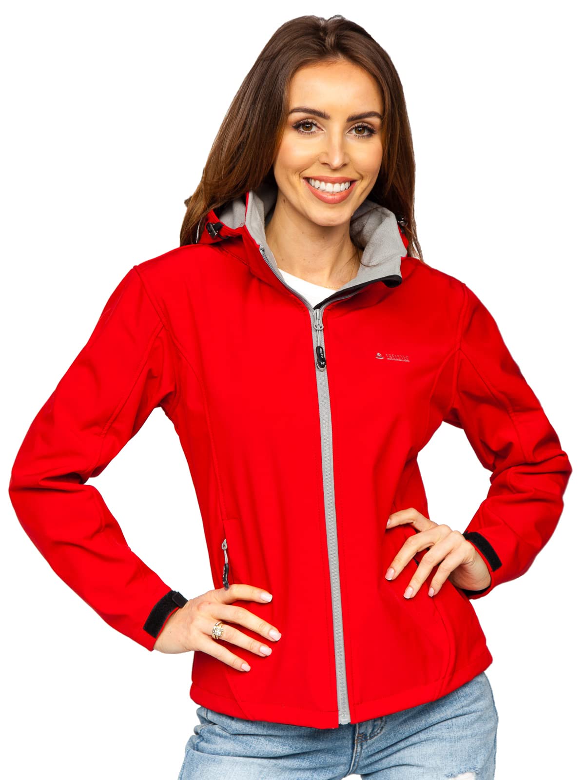 BOLF Damen Softshelljacke Übergangsjacke mit Kapuze Regenjacke Funktionsjacke Winddicht Wasserdicht Sportjacke Trekkingjacke Atmungsaktiv Outdoor Style AB056 Rot XL [D4D]