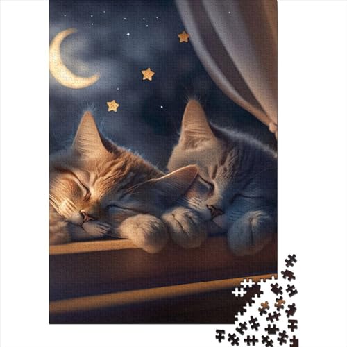 Puzzle für Erwachsene 500 Teile „Katzen im Mondlicht“, 500 Teile Puzzle, Holzpuzzle für Erwachsene und Jugendliche ab 14 Jahren, 500 Teile Puzzle, Geschenke, Größe: 52 x 38 cm